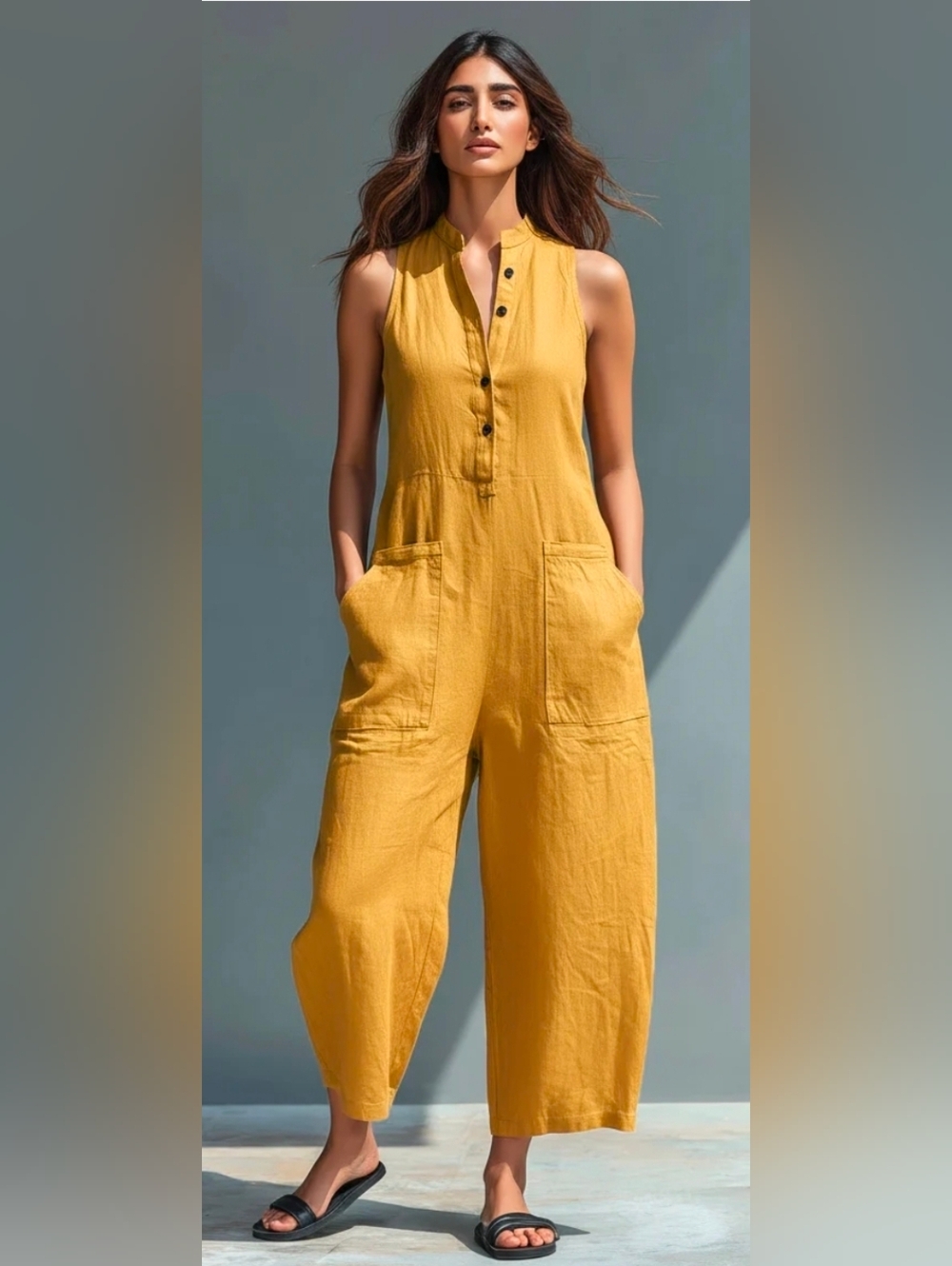 Modesees Women’s Minimalist Linen Blend Jumpsuit